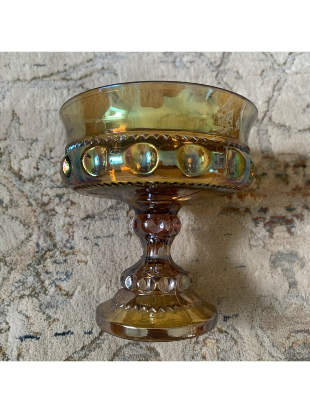 Vintage Indiana Glass King’s Crown Amber Carnival Glass Compote Candy Dish